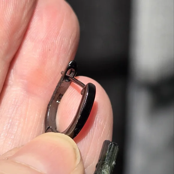 Amethyst & Tourmaline sterling rhodium & gold modern deco earrings - Picture 10 of 12